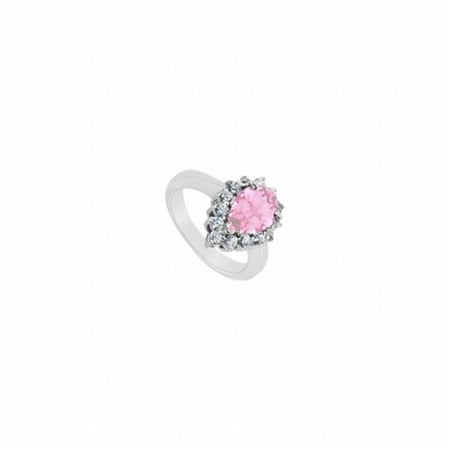 Created Pink Topaz & Diamond Ring 14K White Gold, 1.50 CT - Size 4.5