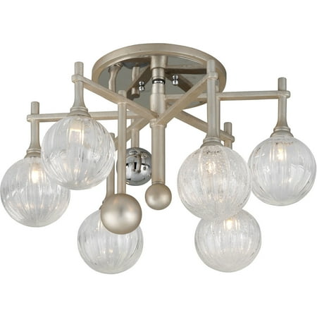Semi Flush 6 Light Bulb Fixture With Silver Leaf with Polished Chrome Finish Hand-Crafted Iron and Chrome with Clear and Clear G9 15 24 Watts
Semi Flush 6 Light Bulb Fixture With Silver Leaf with Polished Chrome Finish Hand-Crafted Iron and Chrome with Clear and Clear G9 15 24 Watts