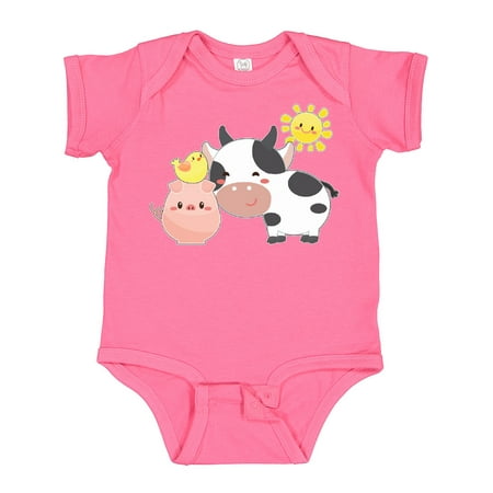 Inktastic Fun Farm Animals- Cow Pig Chick Gift Baby Boy or Baby Girl Bodysuit