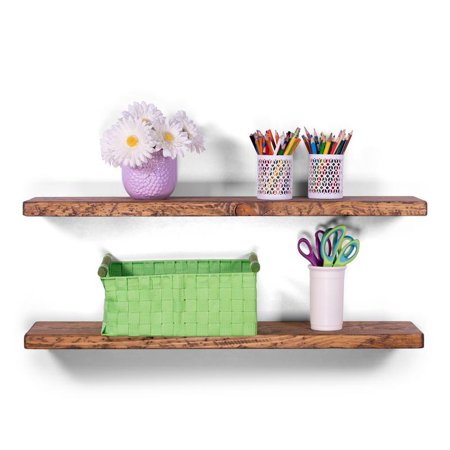 8" Deep Rugged Distressed Pine Floating Shelves 36" (Set of 2) (Buckskin)