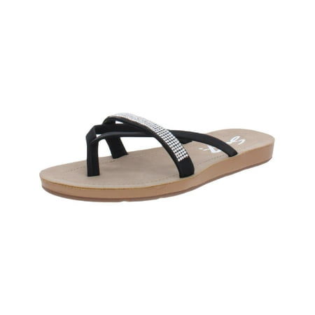 Seven7 Womens Bondi Caramel Faux Leather Embellished Thong Sandals