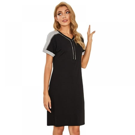 Summer Patchwork Night Dress for Women Button Collar Short Sleeve Summer Pajamas Dress Loose Loungewear V-Neck Nightshirt
Summer Patchwork Night Dress for Women Button Collar Short Sleeve Summer Pajamas Dress Loose Loungewear V-Neck Nightshirt