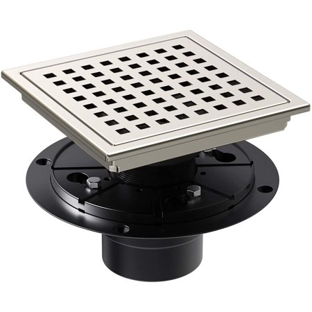 6-inch Square Shower Drain Stainless Steel Kitchen Garage Bathroom Floor Drain with Flange Brushed Nickel
