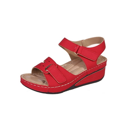 Daeful Ladies Wedge Sandals Comfort Dress Shoe Ankle Strap Heeled Sandal Beach Lightweight Roman Summer Shoes Red 7
Daeful Ladies Wedge Sandals Comfort Dress Shoe Ankle Strap Heeled Sandal Beach Lightweight Roman Summer Shoes Red 7