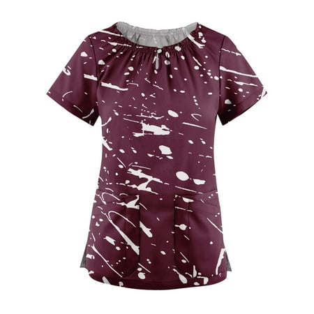 TKing Fashion Women Plus Size Scrubs Top V-Neck Short Sleeve Dandelion Print Pockets Work Blouse for Women Wine 4XL 
TKing Fashion Women Plus Size Scrubs Top V-Neck Short Sleeve Dandelion Print Pockets Work Blouse for Women Wine 4XL