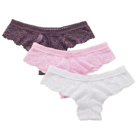 3pcs Women Briefs Low-Rise Panties Lace Hollow out Thong Seamless Underpants Female Thongs