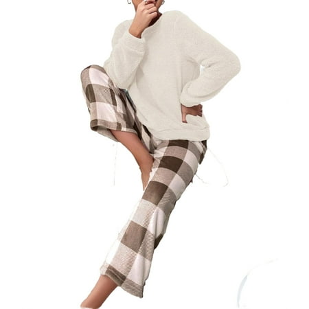 2pcs Set Casual Plaid Round Neck PJ Pant Sets Long Sleeve White Women s Pajama Sets (Women s)
2pcs Set Casual Plaid Round Neck PJ Pant Sets Long Sleeve White Women s Pajama Sets (Women s)
