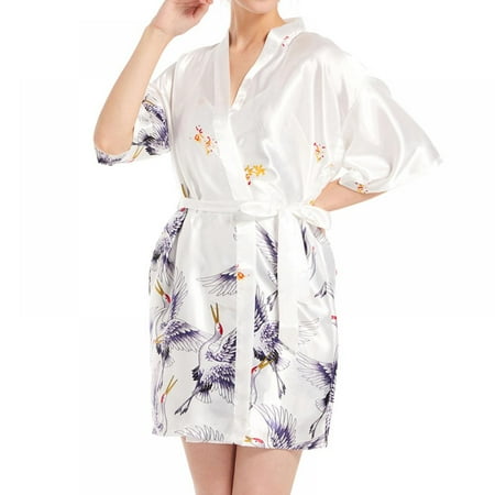 Summer Loose Fit Printed Satin Robes For Women Short Kimono Bridesmaids Lightweight Soft Lingerie Robes
