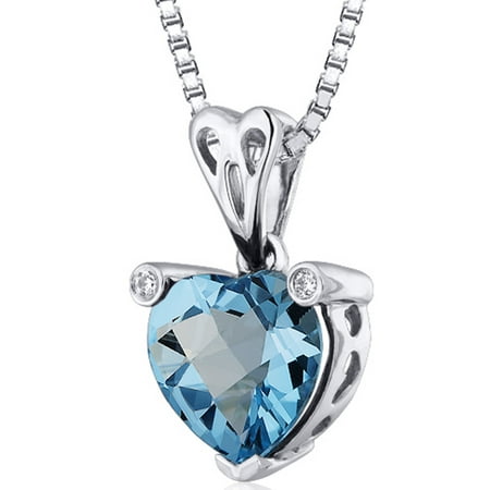 Peora 2.00 Carat T.G.W. Heart Cut Swiss Blue Topaz Rhodium over Sterling Silver Pendant, 18