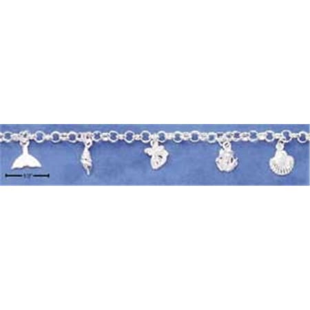 Plum Island Silver BR-1929 Sterling Silver 10 inch Sea Creature and Shell Anklet