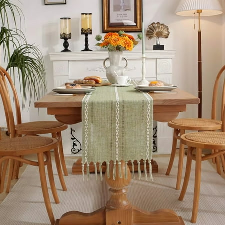 Elegant Green Braided Cotton Linen Table Runners with Rustic Tassels for Farmhouse Dining Striped Design - Perfect Décor for Holiday Wedding Party
Elegant Green Braided Cotton Linen Table Runners with Rustic Tassels for Farmhouse Dining Striped Design - Perfect Décor for Holiday Wedding Party