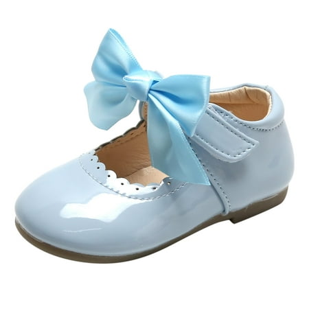 

Entyinea Girl s and Toddler Flat Sandals Girls Princess Shoes Spring And Autumn Children Trendy Bow Soft Sole Cute Mary Jane Leather Shoes for Toddler/Little Kid/Big Kid Light Blue 22