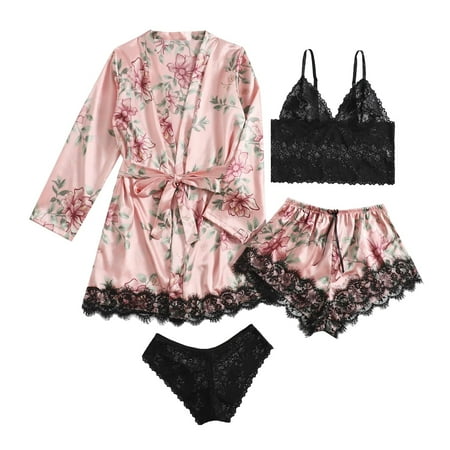 Lingerie For Women Placket Silk Night Tops And Shorts Casual Floral Print Sleepwear Nightdress Underwear Set For Women
Lingerie For Women Placket Silk Night Tops And Shorts Casual Floral Print Sleepwear Nightdress Underwear Set For Women