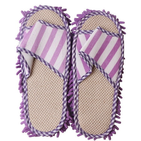 Washable ing Cleaning Striped Quick Lazy Home Mop Slippers Coral Fleece