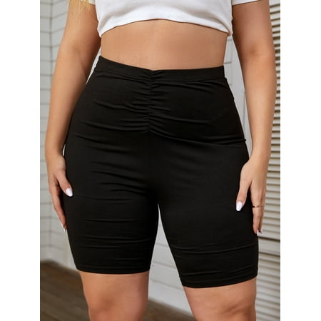 Women s Plus Ruched Biker Shorts 2022 Black Sporty A044W