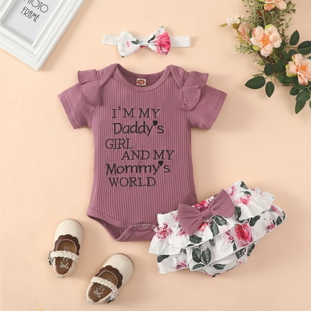 Newborn Baby Girl Clothes Infant Ruffle Romper Floral Shorts Set Cute Baby Girl Gifts Stuff Summer Outfit Girl Purple 0-3 Months
Newborn Baby Girl Clothes Infant Ruffle Romper Floral Shorts Set Cute Baby Girl Gifts Stuff Summer Outfit Girl Purple 0-3 Months