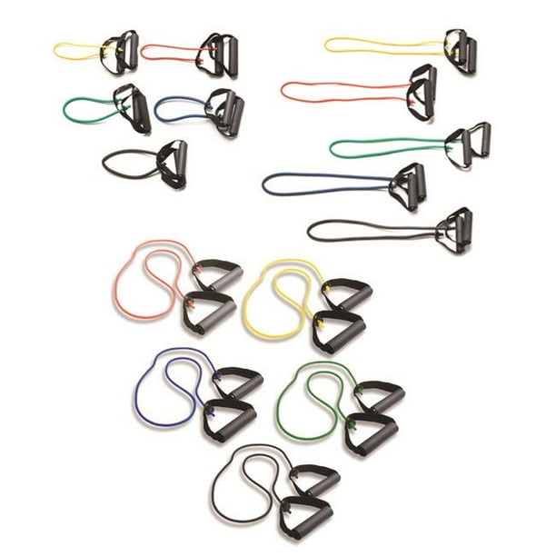 CanDo exercise Tubing-with-Handles, full body set, 5 pc set (1 ea: yellow through black)