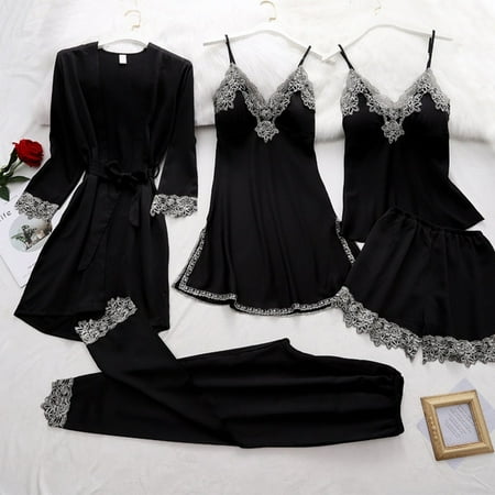 Silk Robe Sleep Suit Womens Lace Satin Pajamas Gown Set V-Neck Cami Nighties Wear Pijama Home Nightwear Spring Nightdress
Silk Robe Sleep Suit Womens Lace Satin Pajamas Gown Set V-Neck Cami Nighties Wear Pijama Home Nightwear Spring Nightdress