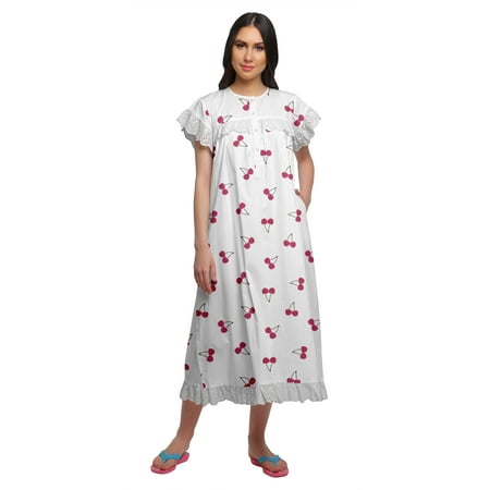 Moomaya WoMen s Short Sleeve Nightdress For Ladies Printed Cotton Nightwear