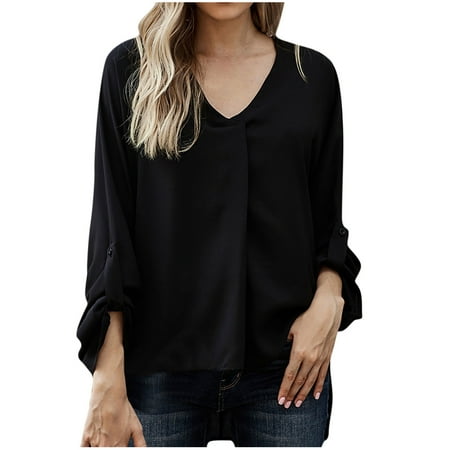 Fashion Women Casual Long Sleeve V-neck Solid Shirt Women s Slim Shirt Top black long sleeve shirt women corset tops for women Black XXL 
Fashion Women Casual Long Sleeve V-neck Solid Shirt Women s Slim Shirt Top black long sleeve shirt women corset tops for women Black XXL