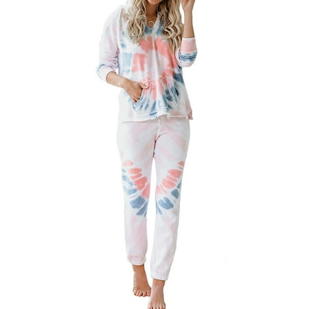 Women Tie-Dye Long Pajamas Long Sleeve Crew Hooded Set Loungewear Nightwear with Pockets
Women Tie-Dye Long Pajamas Long Sleeve Crew Hooded Set Loungewear Nightwear with Pockets