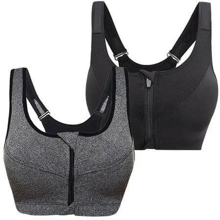 Elbourn Women s 2Pc Zip Front Sports Bra Wireless Post-Surgery Bra Active Yoga Sports Bras