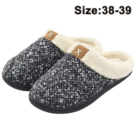 Cozy Memory Foam Slippers Fuzzy Wool-Like Plush Fleece Lined House Shoes W/Indoor Outdoor Anti-Skid Rubber Sole
