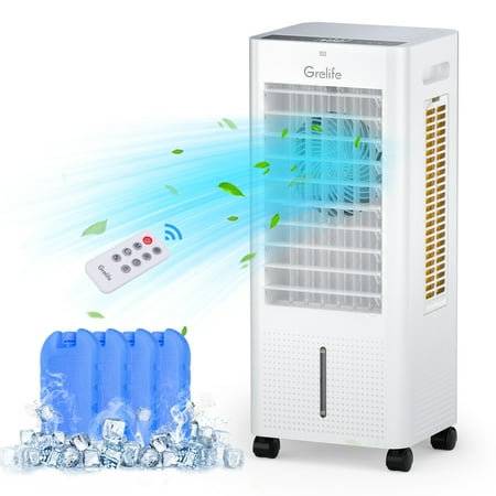 Grelife Evaporative Air Cooler Portable Cooling Fan with 75° Oscillating Humidifying Remote Control 1.58Gal Water Tank 4 Ice Packs for Room Home Office
Grelife Evaporative Air Cooler Portable Cooling Fan with 75° Oscillating Humidifying Remote Control 1.58Gal Water Tank 4 Ice Packs for Room Home Office
