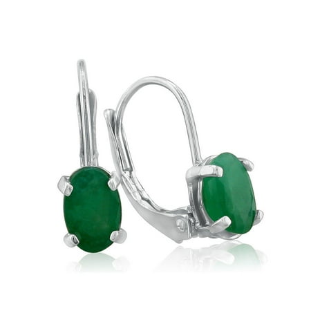 Oval Emerald Earrings in 14k White Gold Leverbacks 3/4ct tgw.