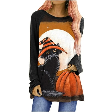 Womens Halloween Black Cat Top Hide Belly Tunic Tops Crewneck Long Sleeve Baggy Shirt Blouse to Wear with Leggings
Womens Halloween Black Cat Top Hide Belly Tunic Tops Crewneck Long Sleeve Baggy Shirt Blouse to Wear with Leggings