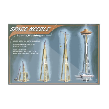 Seattle, Washington - Space Needle Construction Timeline - Lantern Press Poster (24x16 Acrylic Wall Art Gallery Quality)