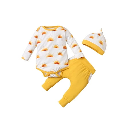 Sunisery 3Pcs Newborn Infant Baby Girl Boy Clothes Sun Print Romper Pants Hat Autumn Spring Outfits White 6-9 Months
Sunisery 3Pcs Newborn Infant Baby Girl Boy Clothes Sun Print Romper Pants Hat Autumn Spring Outfits White 6-9 Months