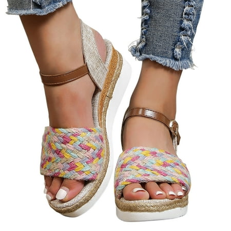 GHSOHS Womens Sandals Summer Shoes for Women Slippers Flip Flops Rhinestone Sandals Weave Open Toe Straw Buckle Strap Cloth Slope Heel Thick Soled Wedges Roman Sandals Work Shoes 37
GHSOHS Womens Sandals Summer Shoes for Women Slippers Flip Flops Rhinestone Sandals Weave Open Toe Straw Buckle Strap Cloth Slope Heel Thick Soled Wedges Roman Sandals Work Shoes 37
