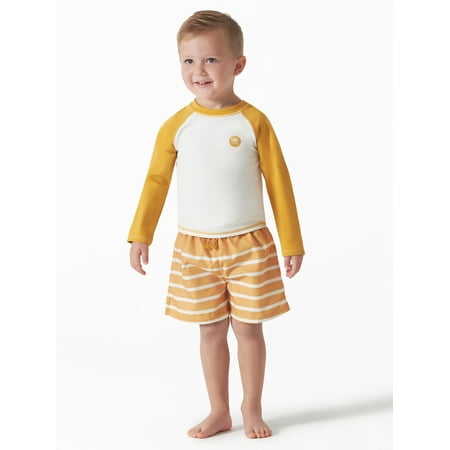 Modern Moments by Gerber Baby and Toddler Boys Long Sleeve Rash Guard and Swim Trunks Set with UPF 50+ 2-Piece Sizes 12M-5T