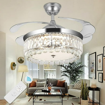 EASYG Crystal Ceiling Fans with Lights 42 LED 3 Color Remote Control Retractable Invisible Blades 3 Speeds Indoor Ceiling Light
EASYG Crystal Ceiling Fans with Lights 42 LED 3 Color Remote Control Retractable Invisible Blades 3 Speeds Indoor Ceiling Light