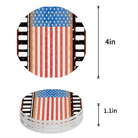 

KXMDXA American Flag Set of 6 Round Coaster for Drinks Absorbent Ceramic Stone Coasters Cup Mat with Cork Base for Home Kitchen Room Coffee Table Bar Decor