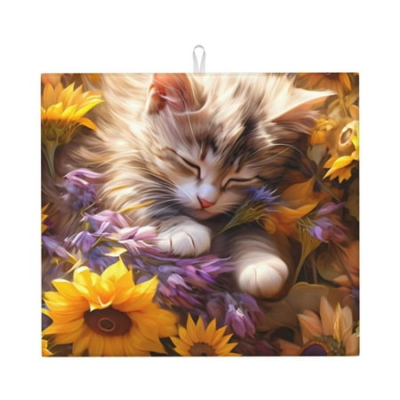 Dish Drying Mats for Kitchen Counter - Cute Cat Sunflower 16x18In Anti-Slip Absorbent Microfiber Drying Mat for Kitchen Counter Mat Dish Rack Mat with Hanging Loop
Dish Drying Mats for Kitchen Counter - Cute Cat Sunflower 16x18In Anti-Slip Absorbent Microfiber Drying Mat for Kitchen Counter Mat Dish Rack Mat with Hanging Loop
