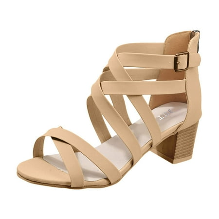Wmkox8yii New Cross Strap Zipper Sandals High Heel Chunky Heel Women Sandals