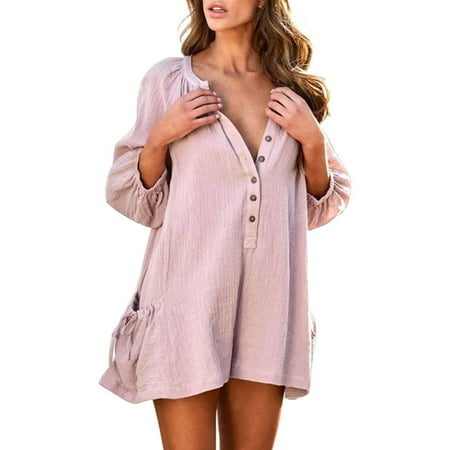 Women s Jumpsuits Rompers & Overalls 3/4 Sleeve Short Rompers Casual Loose Solid V Neck Button Down With Pockets Jumpsuits for Women
Women s Jumpsuits Rompers & Overalls 3/4 Sleeve Short Rompers Casual Loose Solid V Neck Button Down With Pockets Jumpsuits for Women