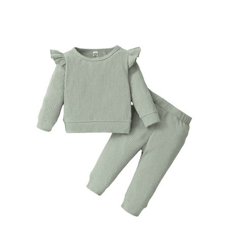 Kucnuzki 12 Months Baby Girl Fall-Winter Outfits Pants Sets 18 Months Long Sleeve Solid Color Pit Stripe Cozy Tops Elastic Ripped Pants 2PCS Set Green
Kucnuzki 12 Months Baby Girl Fall-Winter Outfits Pants Sets 18 Months Long Sleeve Solid Color Pit Stripe Cozy Tops Elastic Ripped Pants 2PCS Set Green