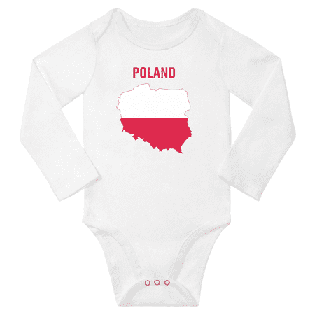 Poland Flag Map Baby Long Slevve Rompers (White 6-12 Months)
