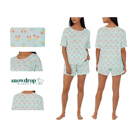 Disney Womens Short Pajama Set with Pockets (Aqua Mint Large)