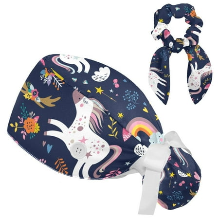 Working Cap with Buttons and Sweatband Scrub Hat Bouffant Caps with Scrunchie Unicorn Tie Back Hats
Working Cap with Buttons and Sweatband Scrub Hat Bouffant Caps with Scrunchie Unicorn Tie Back Hats