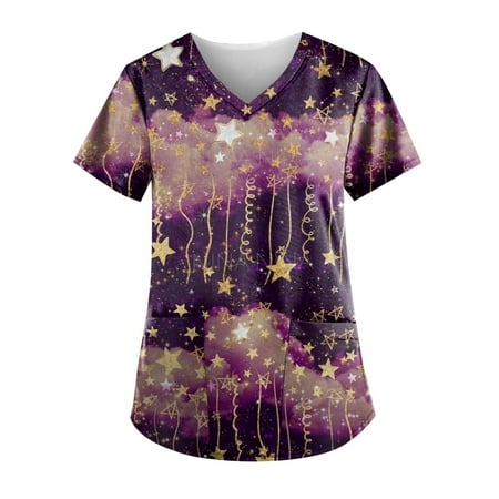 Sksloeg Scrubs Breathable Starry Night Style Painting Workwear Short Sleeve V-Neck Shirts Tee Tops with Pockets Purple L
Sksloeg Scrubs Breathable Starry Night Style Painting Workwear Short Sleeve V-Neck Shirts Tee Tops with Pockets Purple L