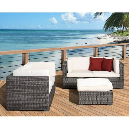 Nice 5 Piece Grey Wicker Sectional Set