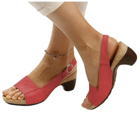 Women s Summer Heeled Sandals Adjustable Heel Strap Peep Toes Slide Shoes