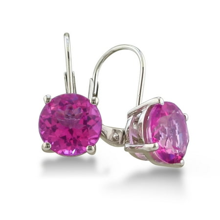 5ct Created Pink Sapphire Leverback Earrings in Sterling Silver