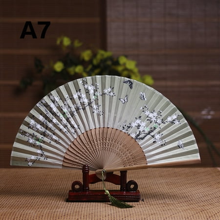 Erqing Laughing Fan Silk Female Fan Silk Lady Folding Fan Cherry Blossom Bamboo Fan and Wind Folding Fan