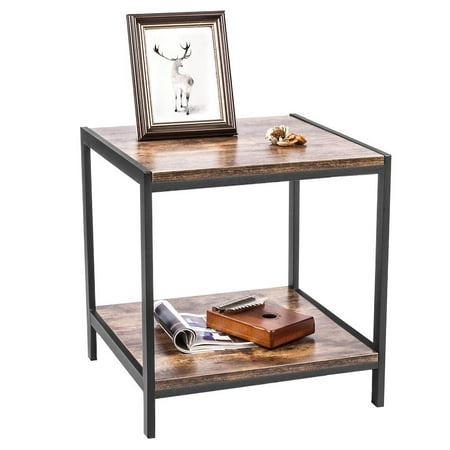 snorda Square Vintage End Table Metal Sofa Side Table With Storage Rack Night Stand