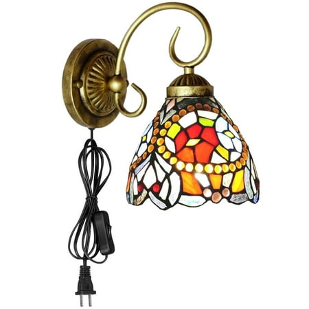 Kiven Plug in Wall Lamp Tiffany Style Plug in Wall Sconce with Glass Lampshade 5.9ft Plug-in Cord E26 Socket
Kiven Plug in Wall Lamp Tiffany Style Plug in Wall Sconce with Glass Lampshade 5.9ft Plug-in Cord E26 Socket